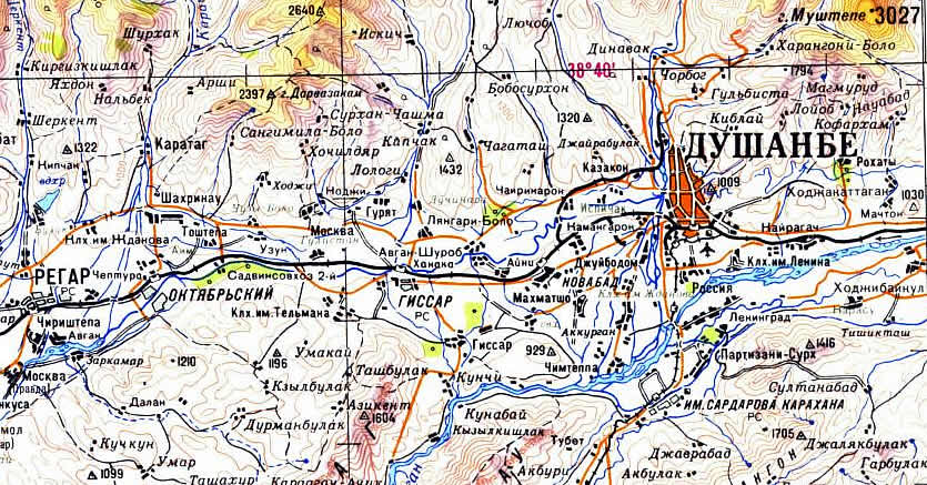 Карта г.Душанбе и его окрестностей