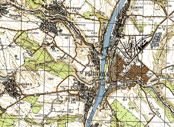 Карта окрестностей г.Рыбница, Приднестровье, Молдова