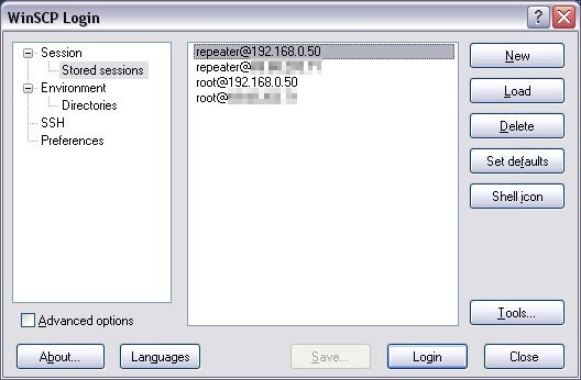 WinSCP Login Screen Shot
